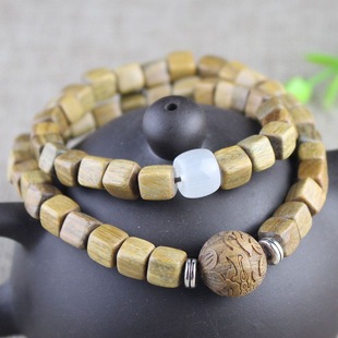 Original Green Sandalwood Bracelet with Two Circles of Square Beads, Gua Sha Wood, Unisex Fashion Jewelry, Prayer Beads, Chinese Style