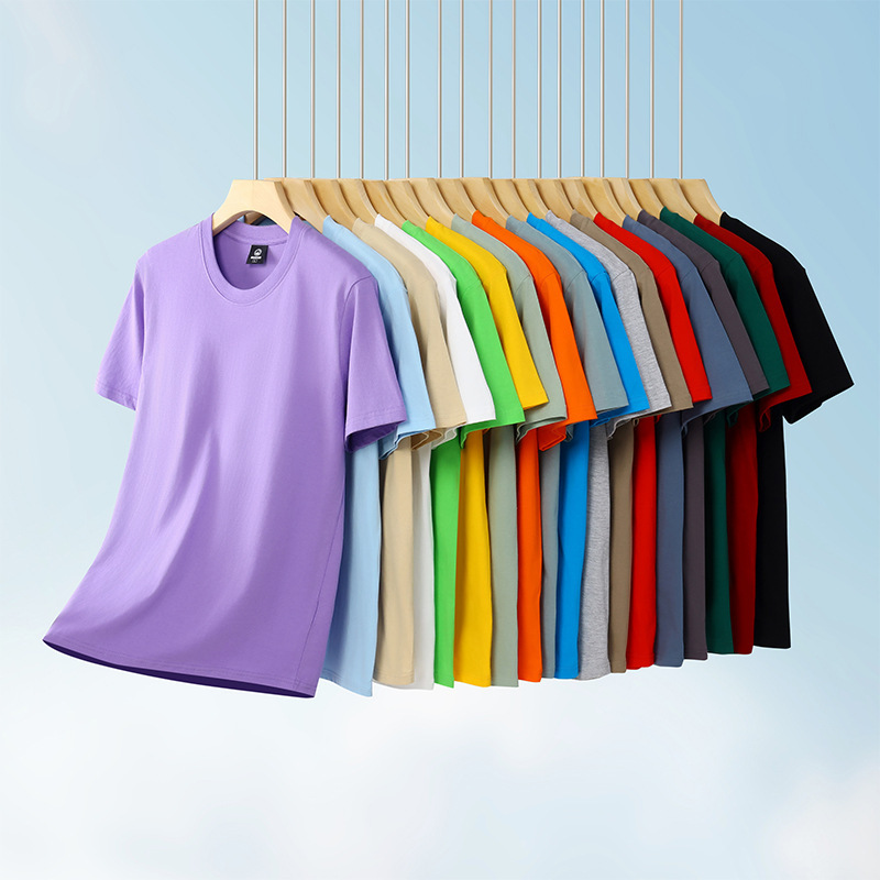 200g micro drop shoulder cotton short sleeve T-shirt men's solid color round neck loose base shirt tide brand clothing jacket wholesale