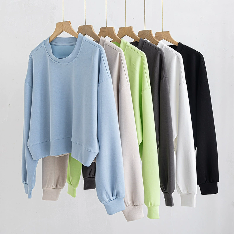 Короткий свитер с круглым вырезом, свободный с длинными рукавами, теплый топ, спортивная футболка, куртка, внешняя торговля Amazon, взрывная одежда для йоги