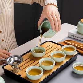 茶杯套装6只 便携式旅行茶具用品大全套装一壶三杯露营盖碗带茶盘