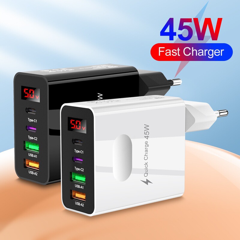 45W digital display charger, mobile phone fast charging PD charger, USB multi-port plug, European standard screen display charger, type-c 45W digital display charger, mobile phone fast charging PD charger, USB multi-port plug, European standard screen display charger, type-c