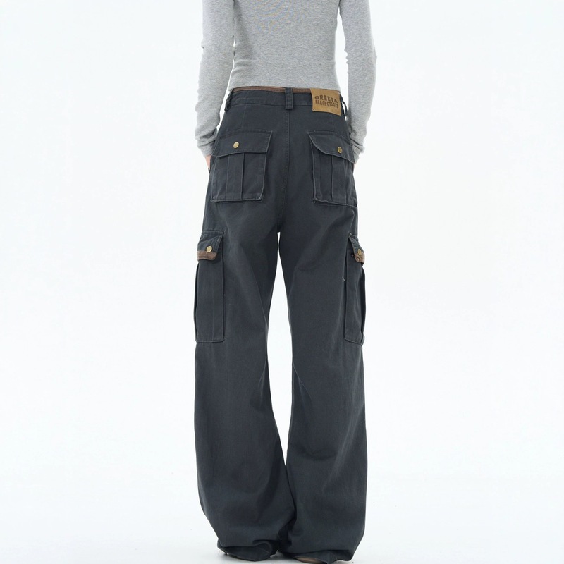 American retro gray work pants, unisex, summer loose straight pants, wide-leg casual pants, paratrooper pants, trendy American retro gray work pants, unisex, summer loose straight pants, wide-leg casual pants, paratrooper pants, trendy