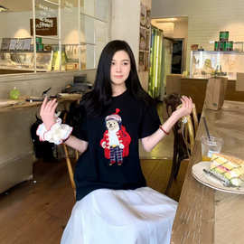 正确版RL拉夫可扫码小熊印花短袖圆领卡通百搭上衣正肩显瘦针织衫