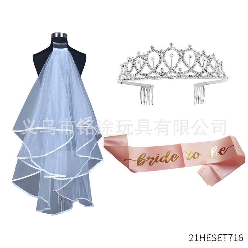 Partido único europeo y americano novia velo novia para ser bronceado correa de hombro etiqueta con traje insignia