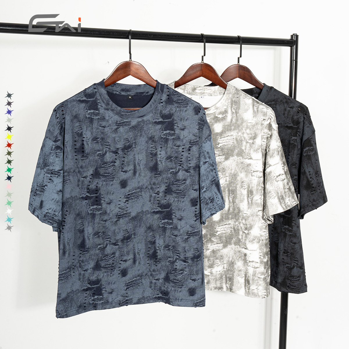 ETAI Hombre| Suelta corta desgastada camiseta vaquín hombre de alta calidad pesada texturas vaquerinas de algodón hombre mangas cortas image 5