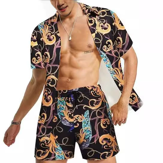 2024 Amazon, трансграничная Новая мужская Роскошная Повседневная гавайская рубашка с пряжкой и коротким рукавом, модный и удобный костюм