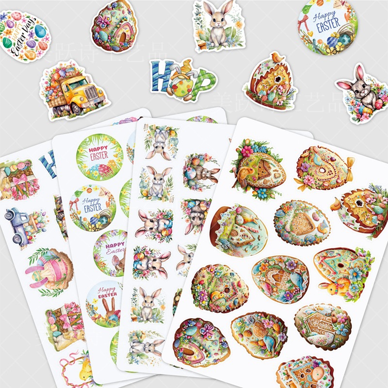 2024 Nueva etiqueta engomada de la decoración del Partido de Pascua conejo Carnaval fiesta de vacaciones etiqueta engomada del diario
