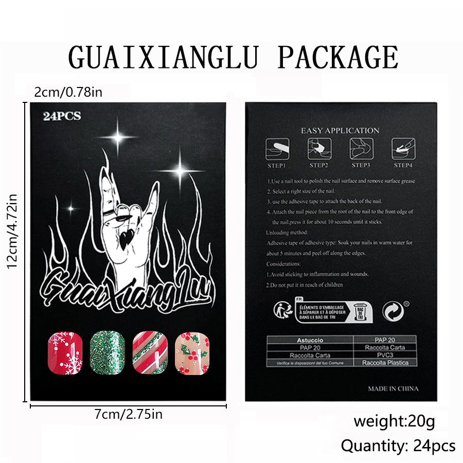 Short Glitter Square Armor 2024 New Christmas Snowflake Christmas Tree Striped Red with Green Glitter Powder 24 Pieces_voghion.com