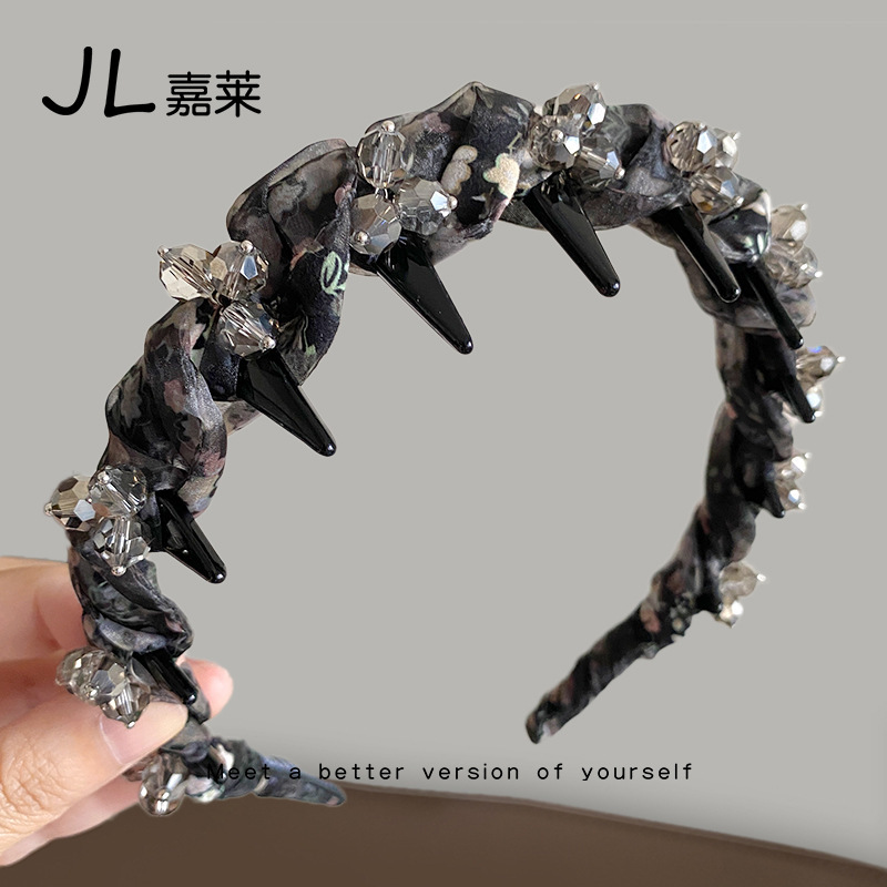 ハイエンドの黒蝶結晶花波状ヘッドバンド、歯付き、滑り止め、頭頂部を高める女性用ヘッドバンド、ファッショナブルで多用途なヘッドバンド|undefined