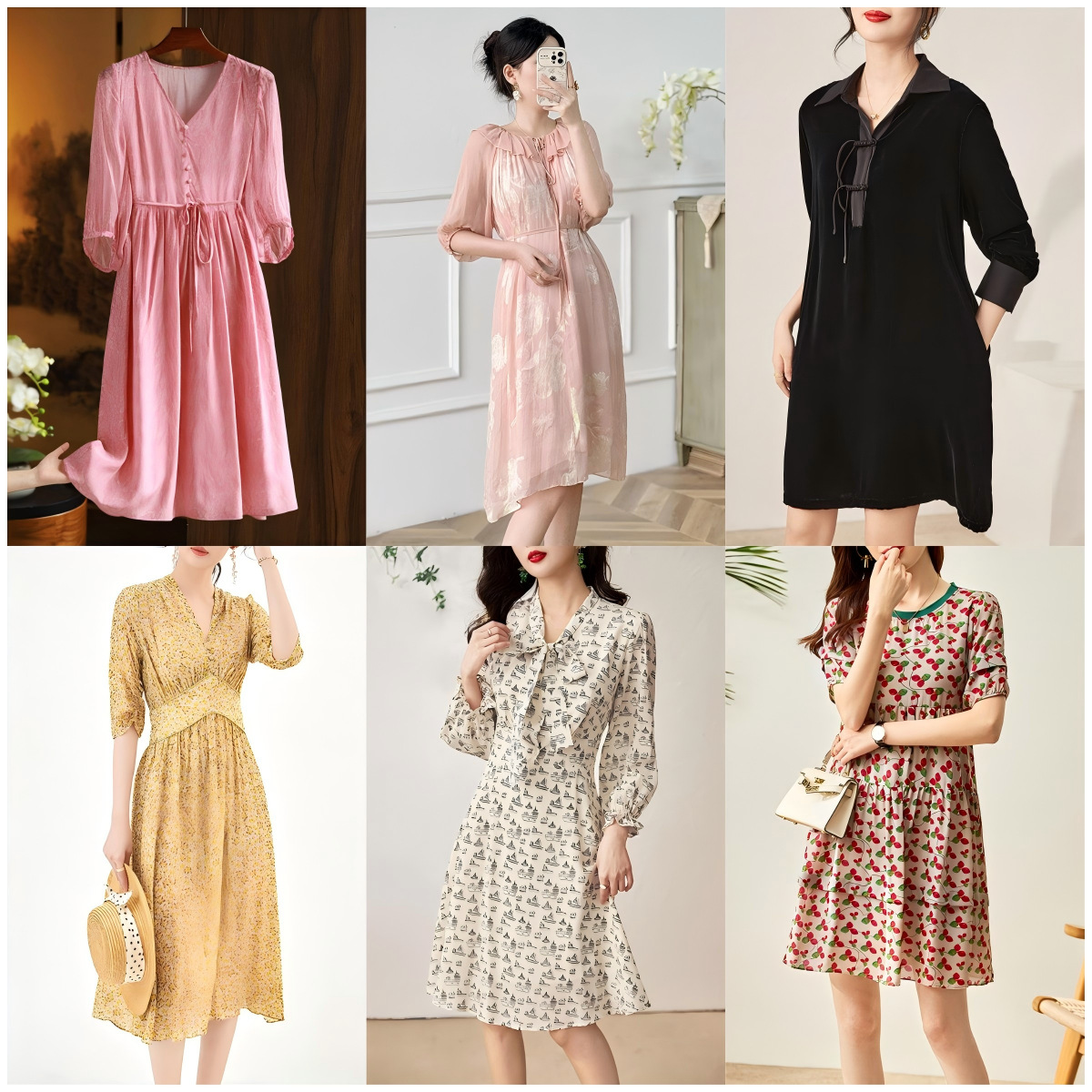 Đầm maxi nữ thắt eo chất lụa tơ tằm mùa xuân hè — 2320913 - Da đen