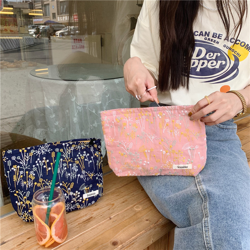 23022 繊細な刺繍花化粧品袋ガールズ収納袋ポータブルクラッチバッグ大容量小銭入れ