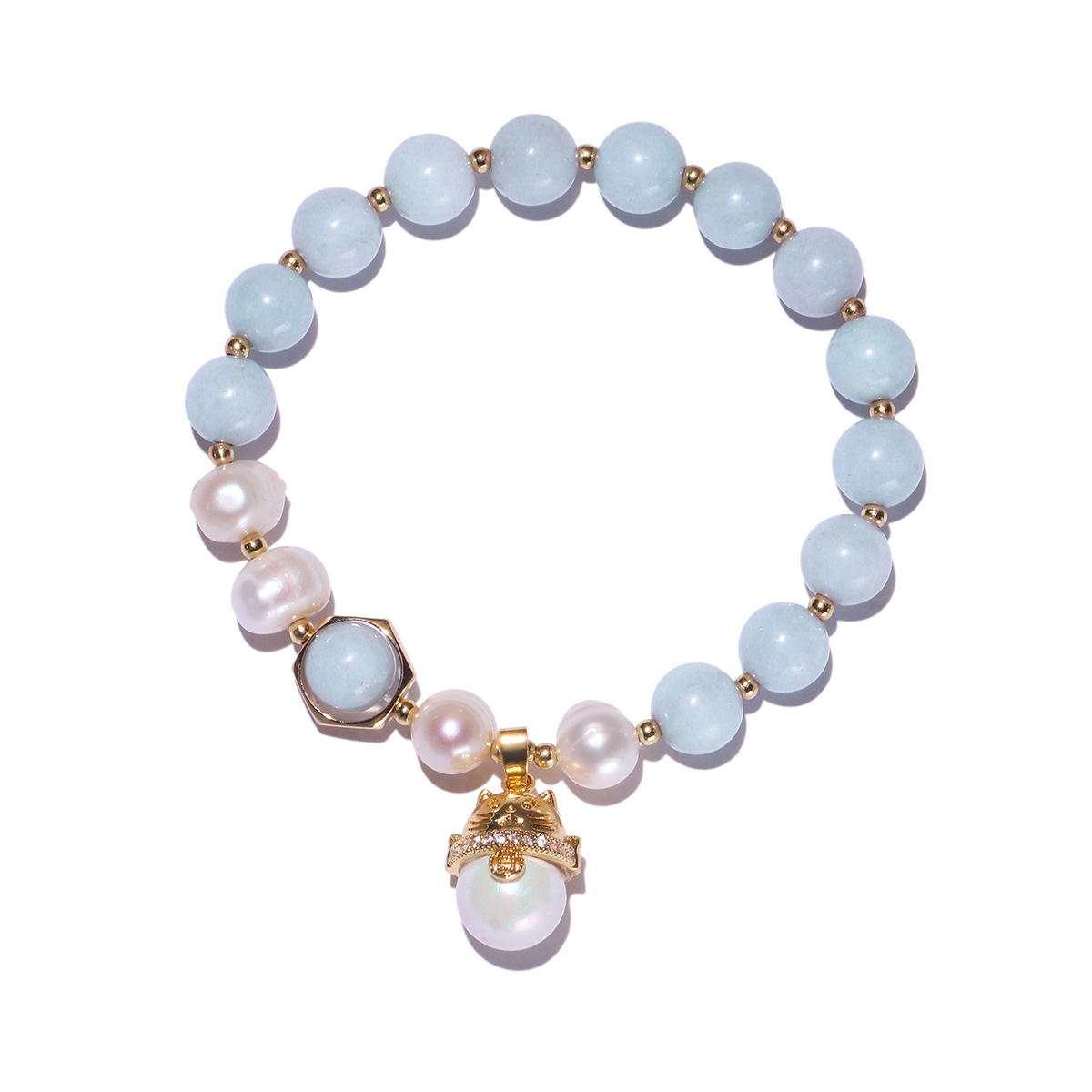 [Gato de la fortuna] 8 mm de anafila con 7 mm de perlas cuentas de brazalete para uso diario