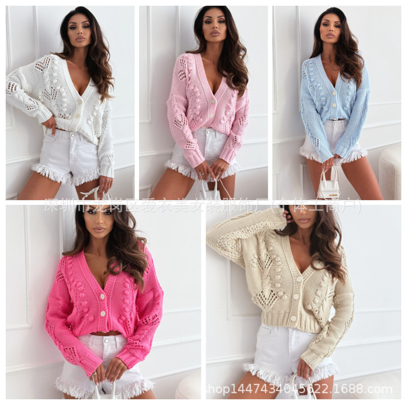 2025 Autumn and Winter New European and American Cross-Border Aliexpress Cardigan Jacket Long-Sleeved Button Loose Cut Out Women's Sweater 5 Colors 2025 Autumn and Winter New European and American Cross-Border Aliexpress Cardigan Jacket Long-Sleeved Button Loose Cut Out Women's Sweater 5 Colors