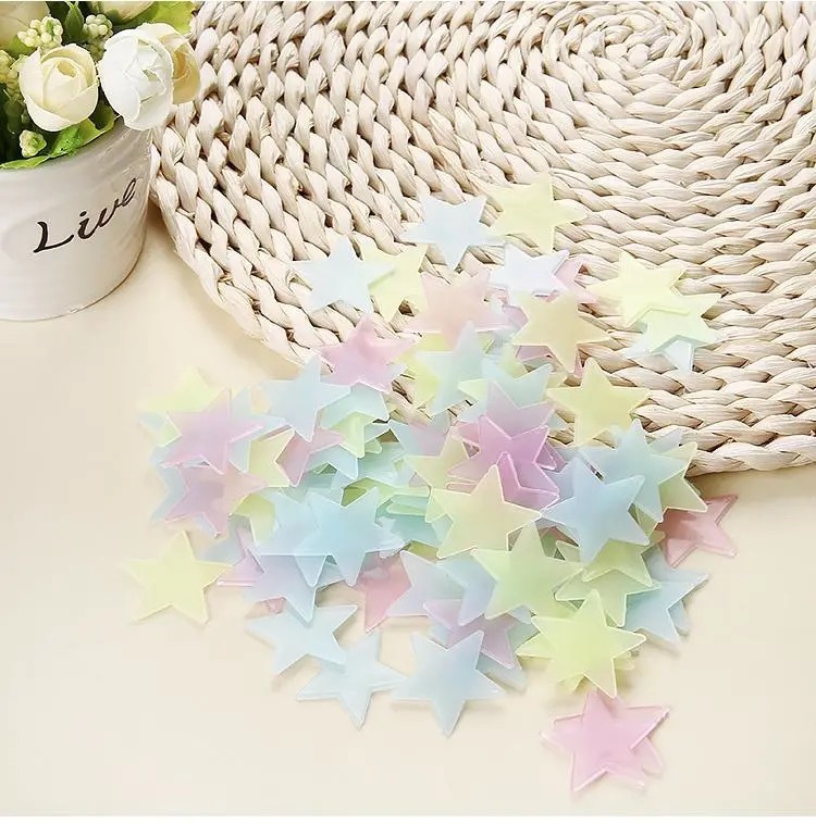 3cm夜光星星3D立体PP装饰宝宝儿童房天花板玻璃浪漫荧光墙贴批发