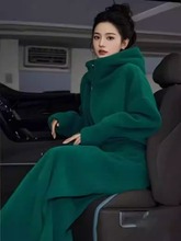 韩系搭配一整套冬装2025年小个子时尚纯色连帽毛绒卫衣长裤两件套