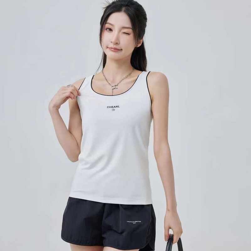 genuine goods Auman Color Contrast Color Design Printed Icon Wide Shoulder Belt Large Elastic 39028 Women's Vest Factory Outlet