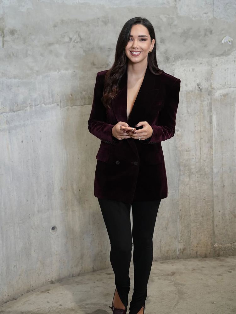 Chaqueta de Traje Ajustada de Terciopelo, Spandex, Cuello en V, Manga Larga, para Trabajo