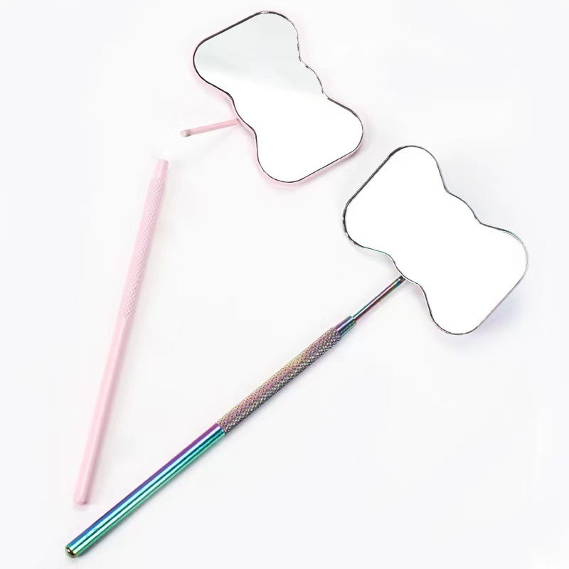 Cruz-frontera uñas belleza pestañas Acero inoxidable anti-niebla Oval injerto pestañas espejo belleza auxiliar pestañas herramientas de pestañas al por mayor