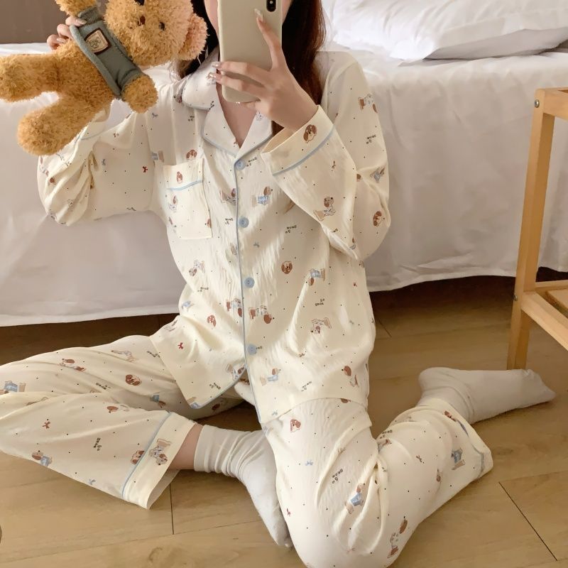 Al por mayor transfronterizo primavera y otoño dulce dibujos animados nubes de algodón pantalones de manga larga pijamas de niñas vestidos de hogar