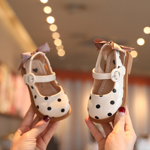  spring new style children's and women's leather shoes, princess shoes, children's dance shoes, polka dot bow shoes, dropshipping