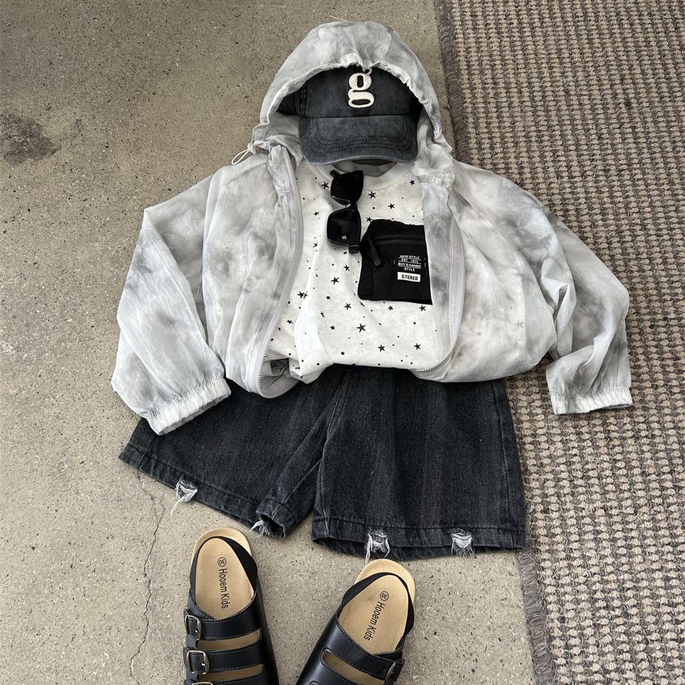 Summer new boys' and girls' lightweight tie dye hooded outerwear, children's ink sunscreen skin, air-conditioned_voghion.com