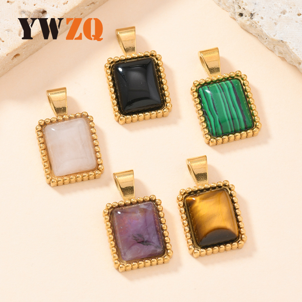 Un solo colgante Europa y América transfronterizos joyería de acero de titanio fundido punto de onda cuadrado colgante de piedra natural DIY accesorios colgante