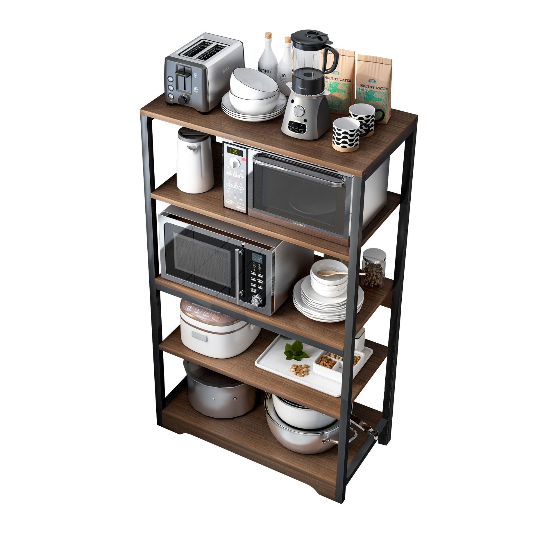 Estante de cocina de piso a techo Estante de almacenamiento y almacenamiento para el hogar de varios pisos, ollas y platos multifuncionales, estante de suministros para horno microondas