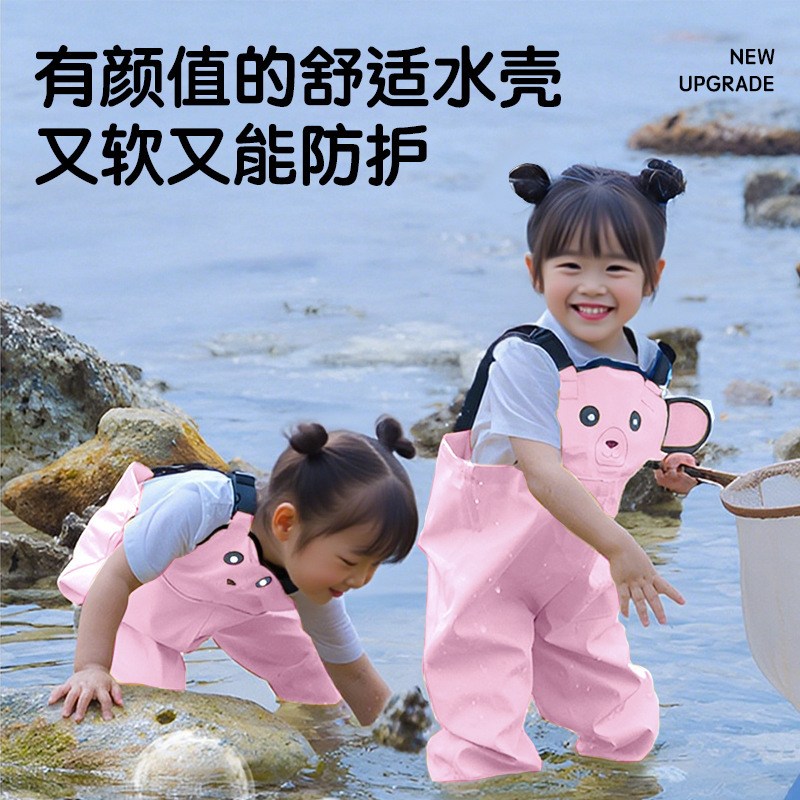 Children's Waterproof Waders, One-Piece Wading Pants, Beach Gear for Catching Fish, Rain Pants with Suspenders, Beach Pants