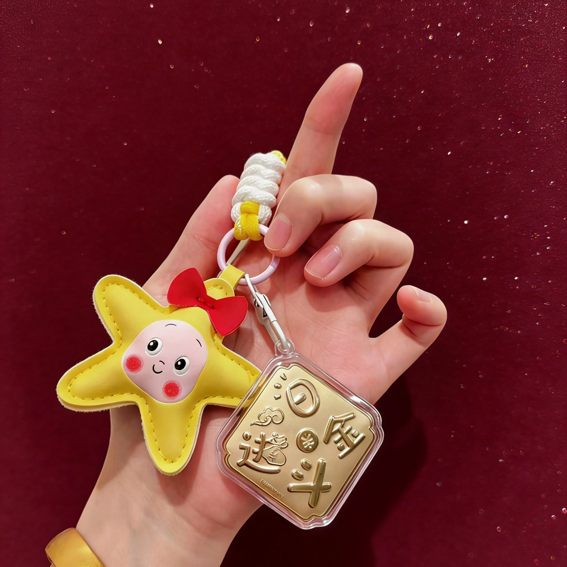 新款足金999星星人钥匙扣黄金手机挂件包包挂饰银行证券保险礼品