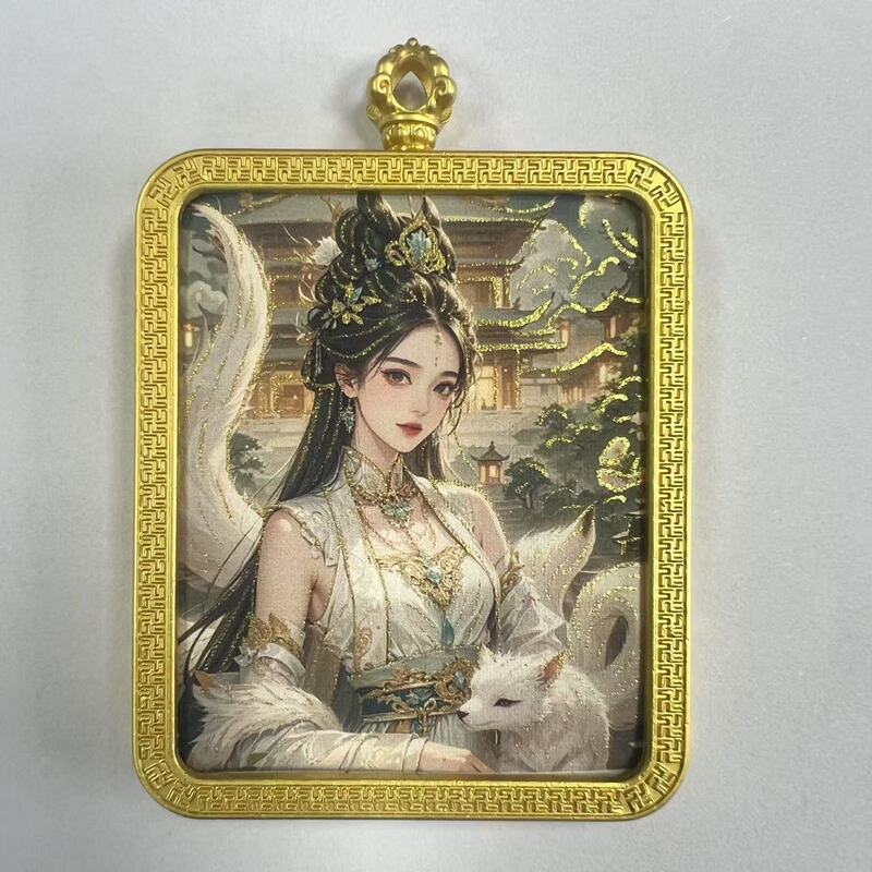 手绘描金莽龙女蛇年狐仙唐卡嘎乌盒九尾道家唐卡套周边吊坠项链|undefined
