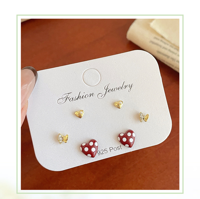 7g Weight 925 Sterling Silver Ear Needle Material Ear Studs Classification 1 Set Quantity 1 Set Casual Elegant Sweet Heart Shape Bow Knot Enamel Alloy Ear Studs
