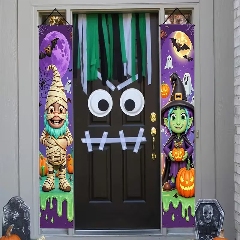 Cross-border Halloween holiday couplet decorations, party door curtains, outdoor holiday decorations, autumn hanging flags, can be customized with your own designs