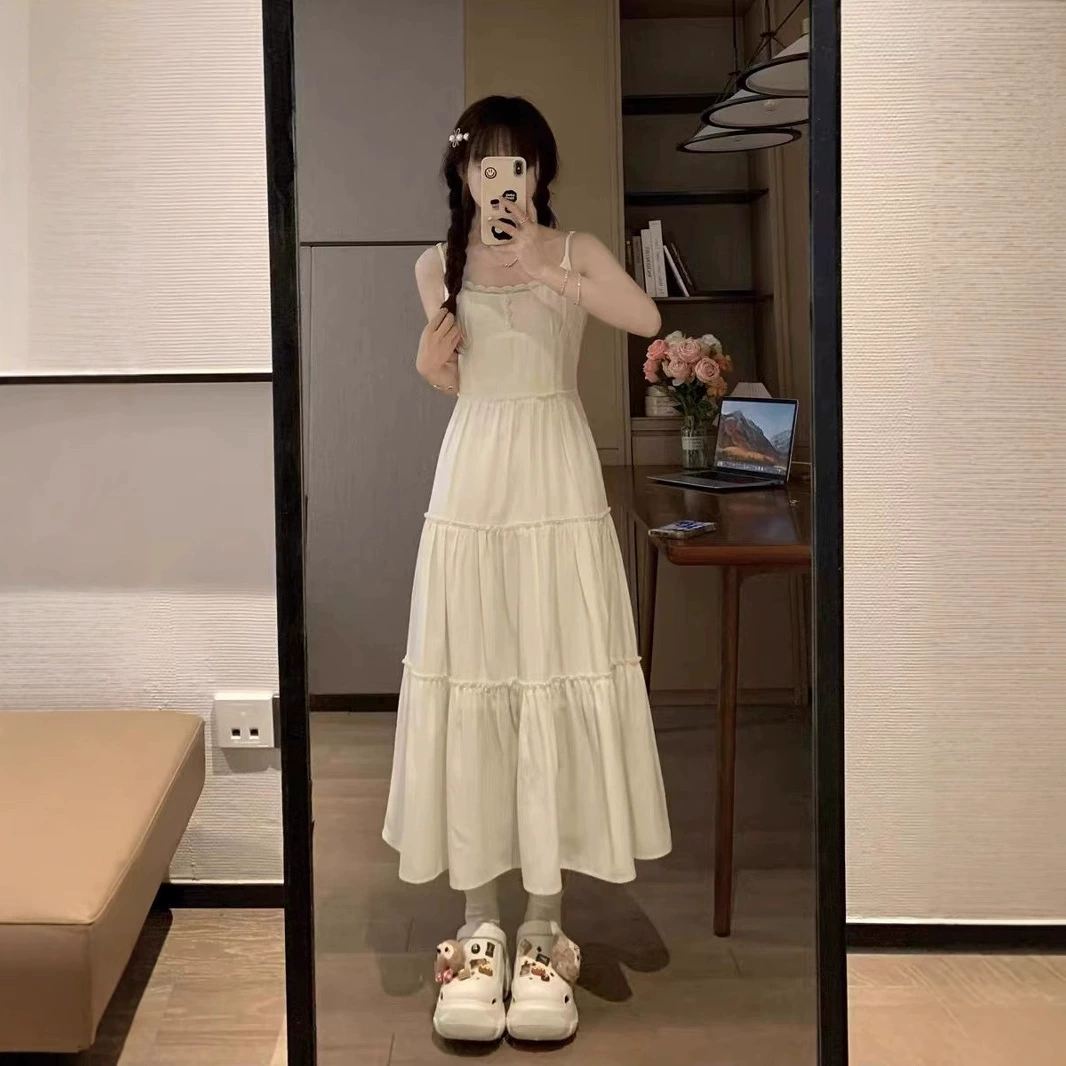 Крем белый лунный свет 2025 лето новый приморский праздник темперамент, чтобы собрать талию