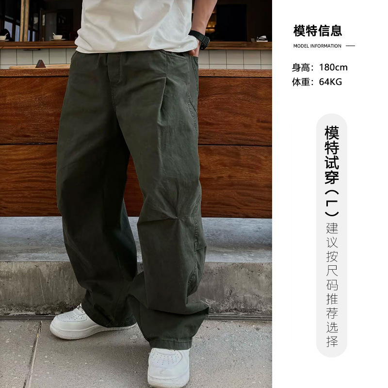 秋季男士水洗长裤宽松休闲手感棉百搭工装弯刀松紧腰直筒裤裤子潮|undefined