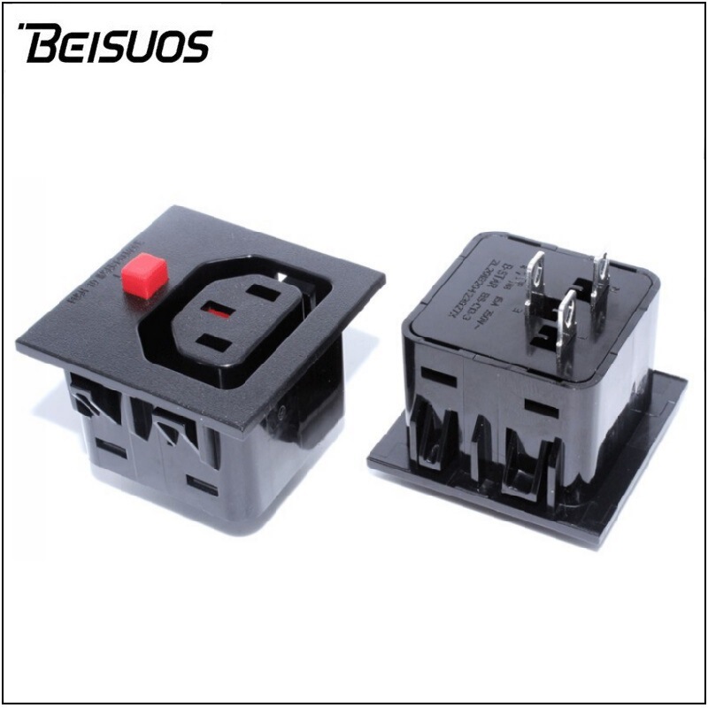 C13 card-type power socket button anti-drop socket PDU cabinet row plug three-hole product character mother seat C14 product character tail