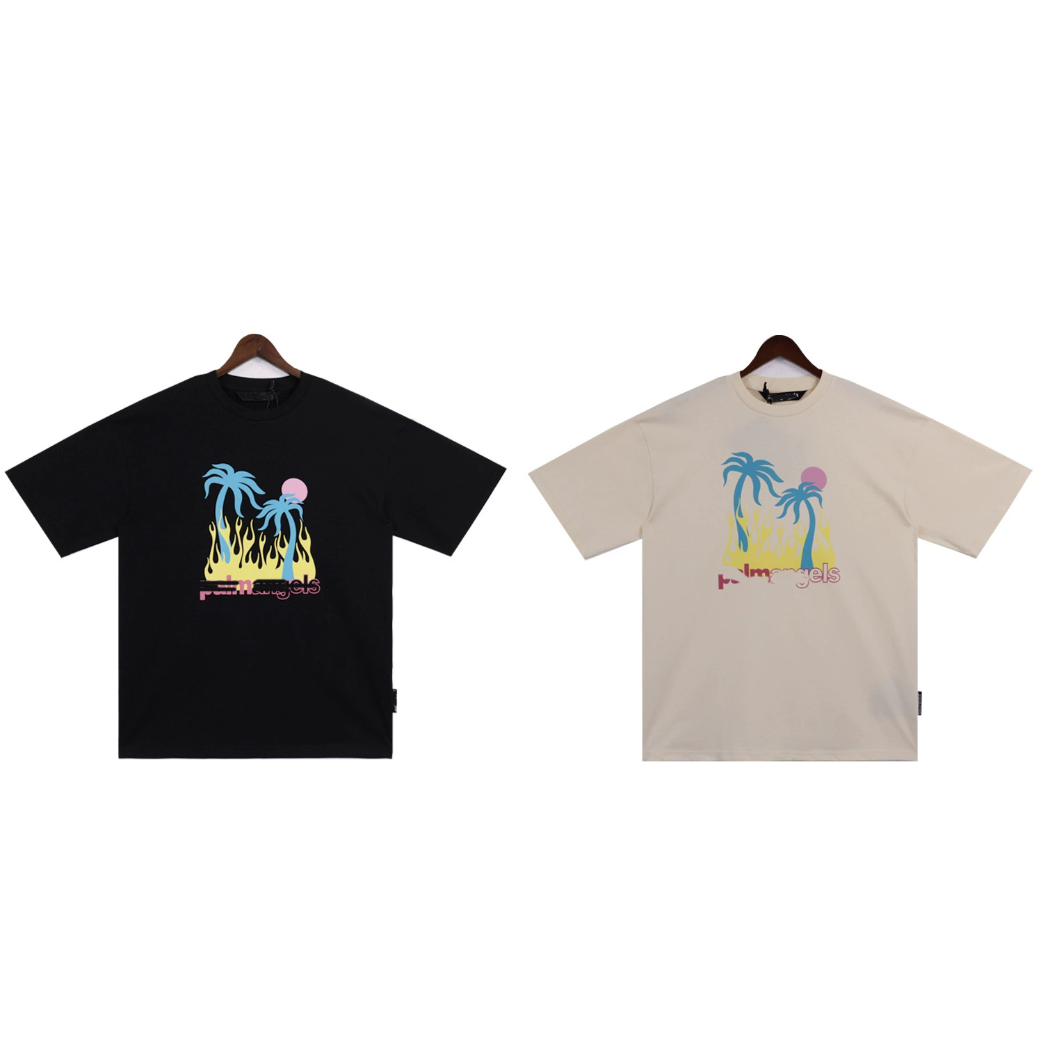 PA25S Летняя новая модная футболка с цветным рисунком пальмового дерева с принтом буквенно свободный круглый вырез повседневный с короткими рукавами