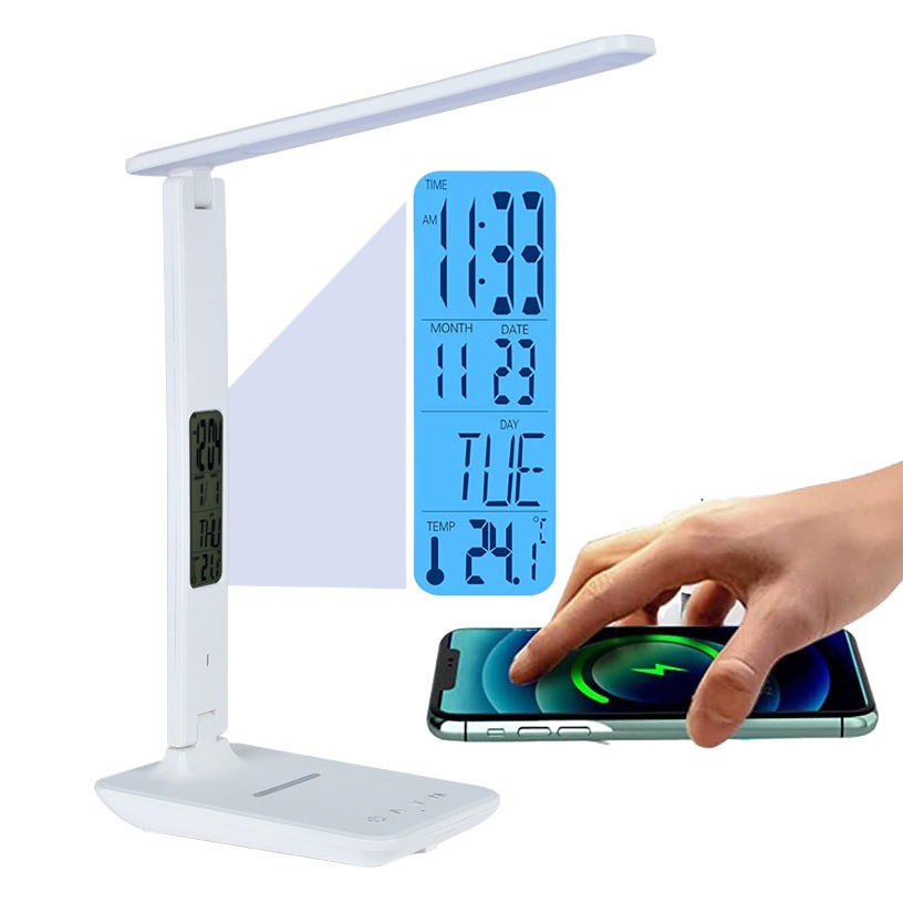 10w lámpara de escritorio recargable inalámbrica nuevo creativo simple plegable con pantalla calendario universal tres en uno lámpara de escritorio de protección para los ojos