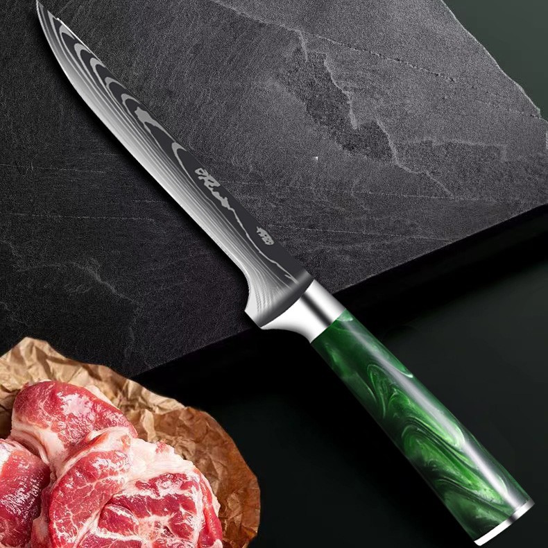 绿色大马士革纹剔骨刀进口屠宰卖肉分割削骨头肉刮刀切羊肉加长刀