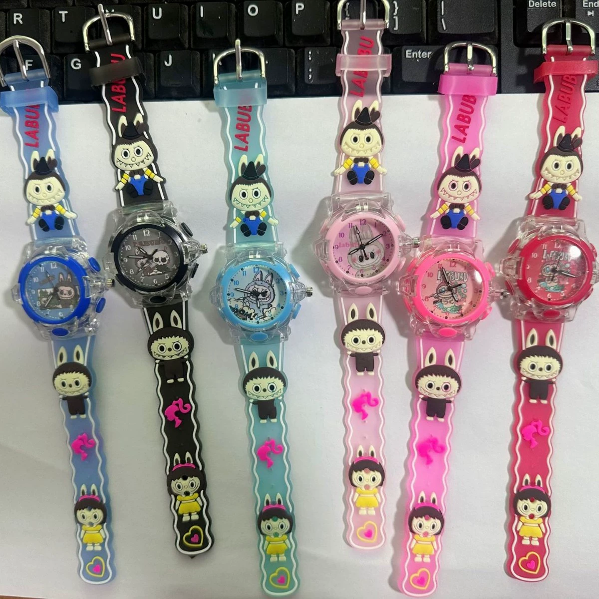 Детские кварцевые часы Labubu с 3D-стерео силиконовым ремешком, креативные светящиеся цифровые часы для мальчиков и девочек