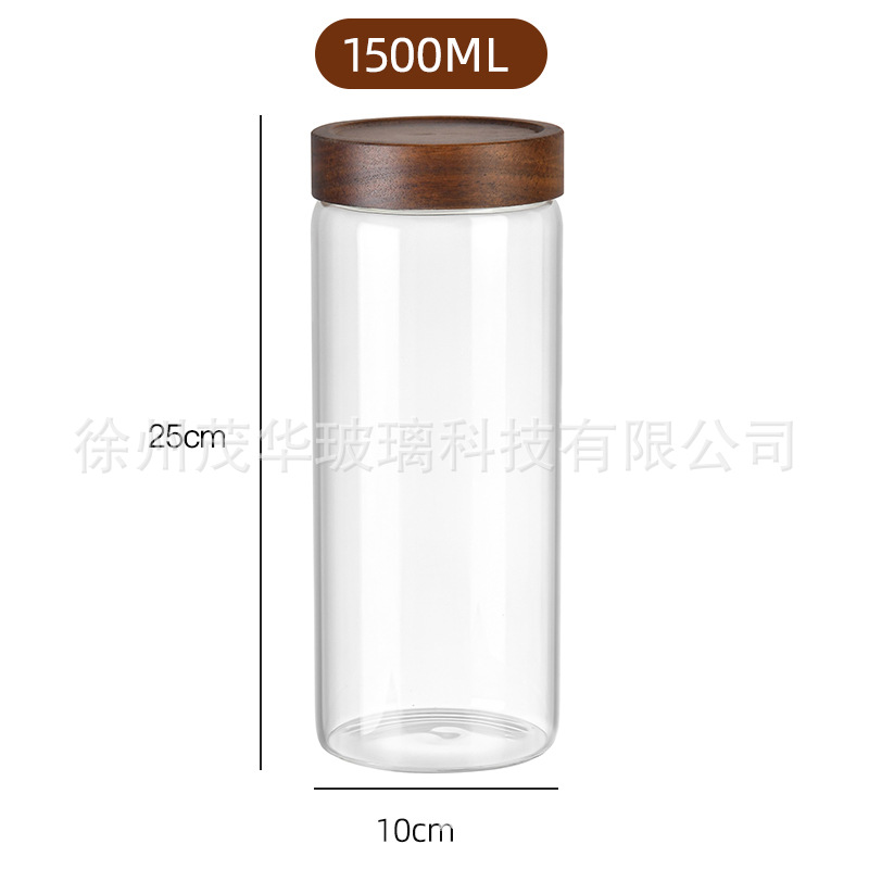botella de embalaje de cáscara de naranja de gran capacidad alta borosilicato tanque de almacenamiento de vidrio sellado granos gruesos frutas secas jarro de té tapa de madera acacia