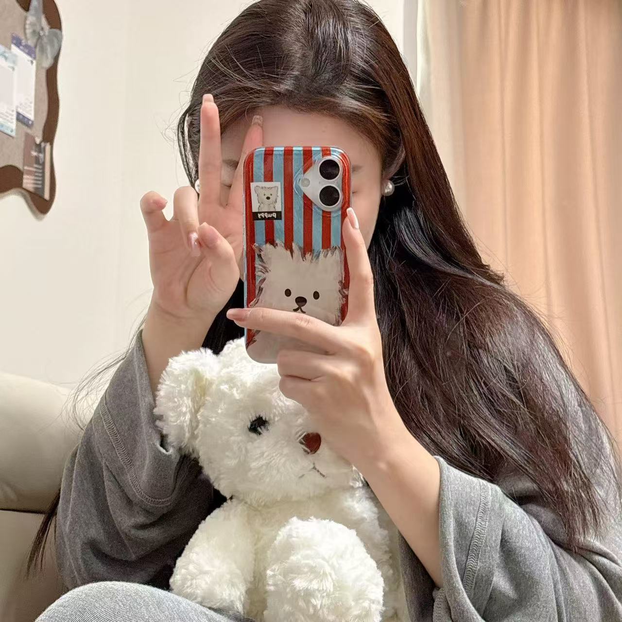 Colisionador de rayas de color garabateado para cachorro iphone14 Apple 16ProMax funda para teléfono móvil 15 femenino 13 lindo 15PM