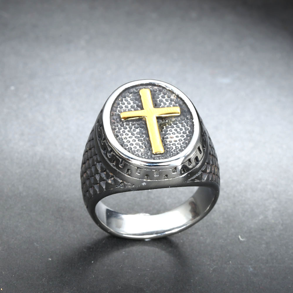 Plating Design Hip-Hop Cross Titanium Steel Plating 18K Gold Plated Men'S Rings Men Signet Rings