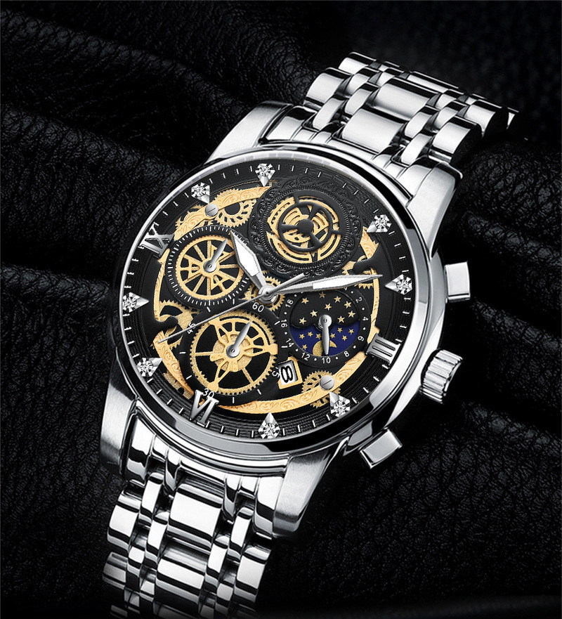 Jahr Sonne Mond Stern Herrenuhr Hohlkalender Tourbillon Quarz wasserdichte Uhr Herrenuhr_voghion.com