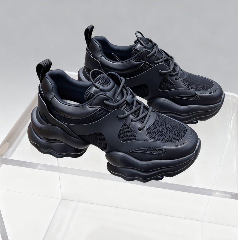 Xu Yan's Same Style Dad Shoes, Coconut Milk Jelly 2026 Cloud New Model, Genuine Leather Thick-Soled Height-Increasing Solid Color Sneakers for Women