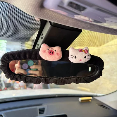 Sürətlər qutusu və əl tormozu başlıqları super soft cloth car decoration - kt-cat-piggy-black-rearview-mirror-cover