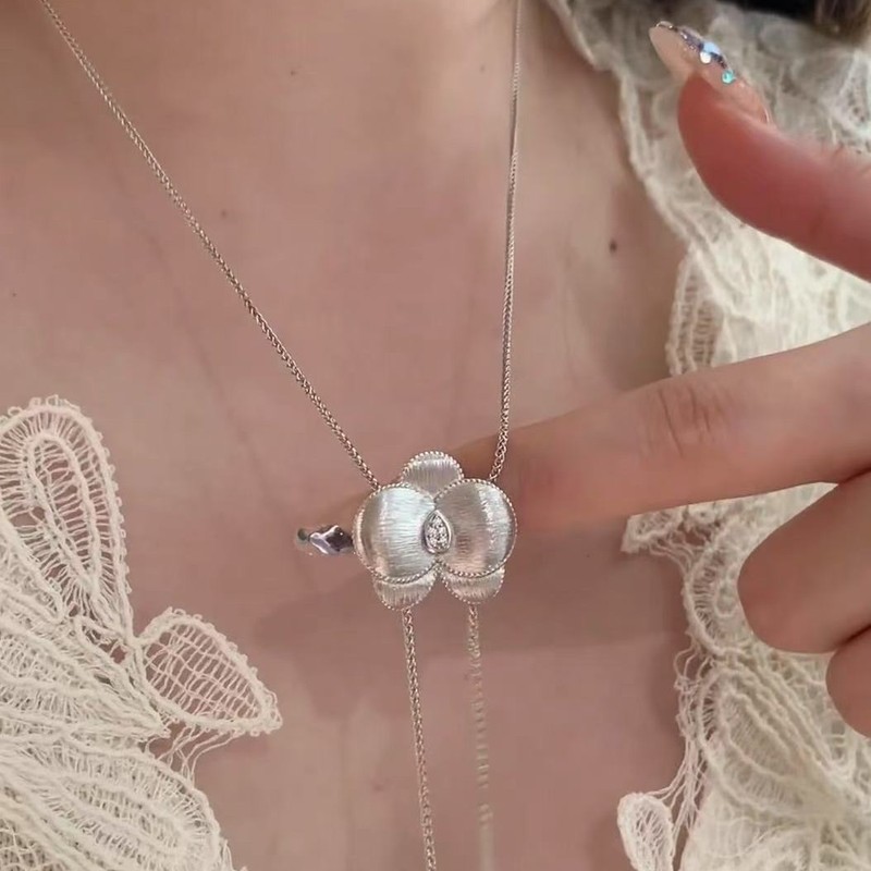 纯银S925拉丝工艺蝴蝶兰项链毛衣链高级感轻奢小众设计精致锁骨链|undefined