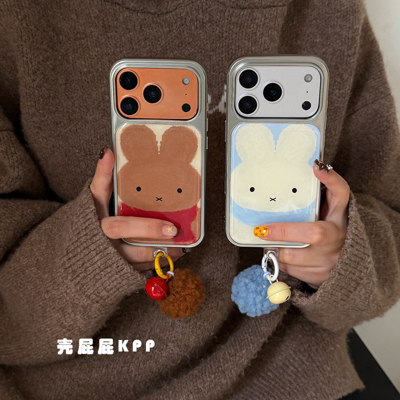 Shell Kpp Brown Black Leather Blue Fresh and Cute Bunny Ins15 Suitable for 17Pro Apple 17Promax Mobile Phone