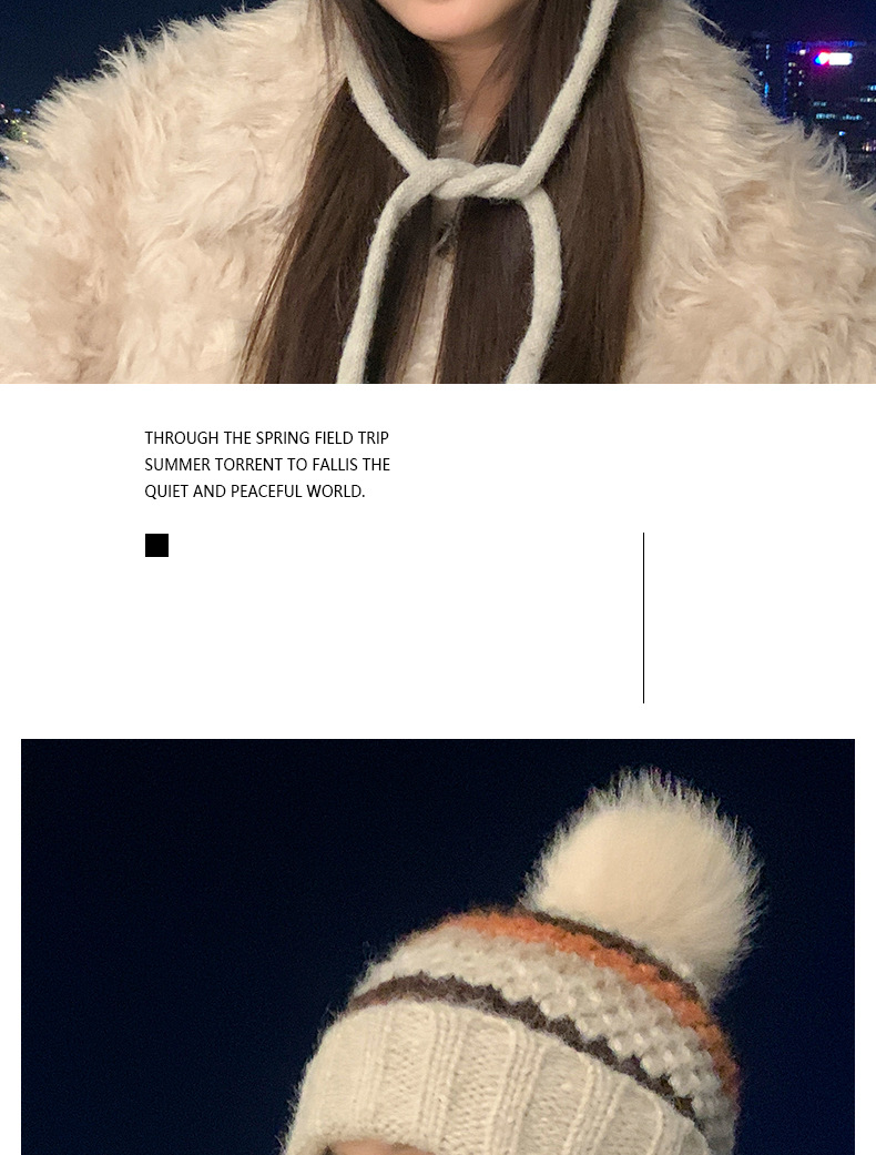 New Retro Fair Isle Style Warm Thickened Fleece-Lined Winter Knitted Hat, Cold-Proof Ear Protection, Tie-Up Wool Hat_voghion.com