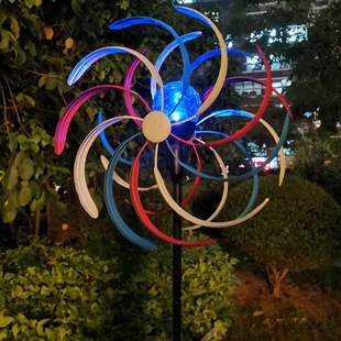 Cross-Border Export Outdoor Landscape Garden Decorative Glass Ball with Solar Light Colorful Iron Windmill Floor Plug-In