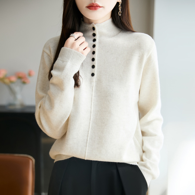 Elegant and casual half-high collar single-breasted knit sweater for women, 2026 autumn and winter new style, versatile base layer Elegant and casual half-high collar single-breasted knit sweater for women, 2026 autumn and winter new style, versatile base layer